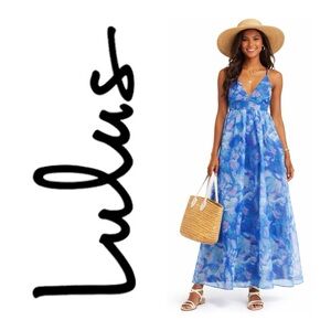 LULUS Blue Watercolor Maxi Dress